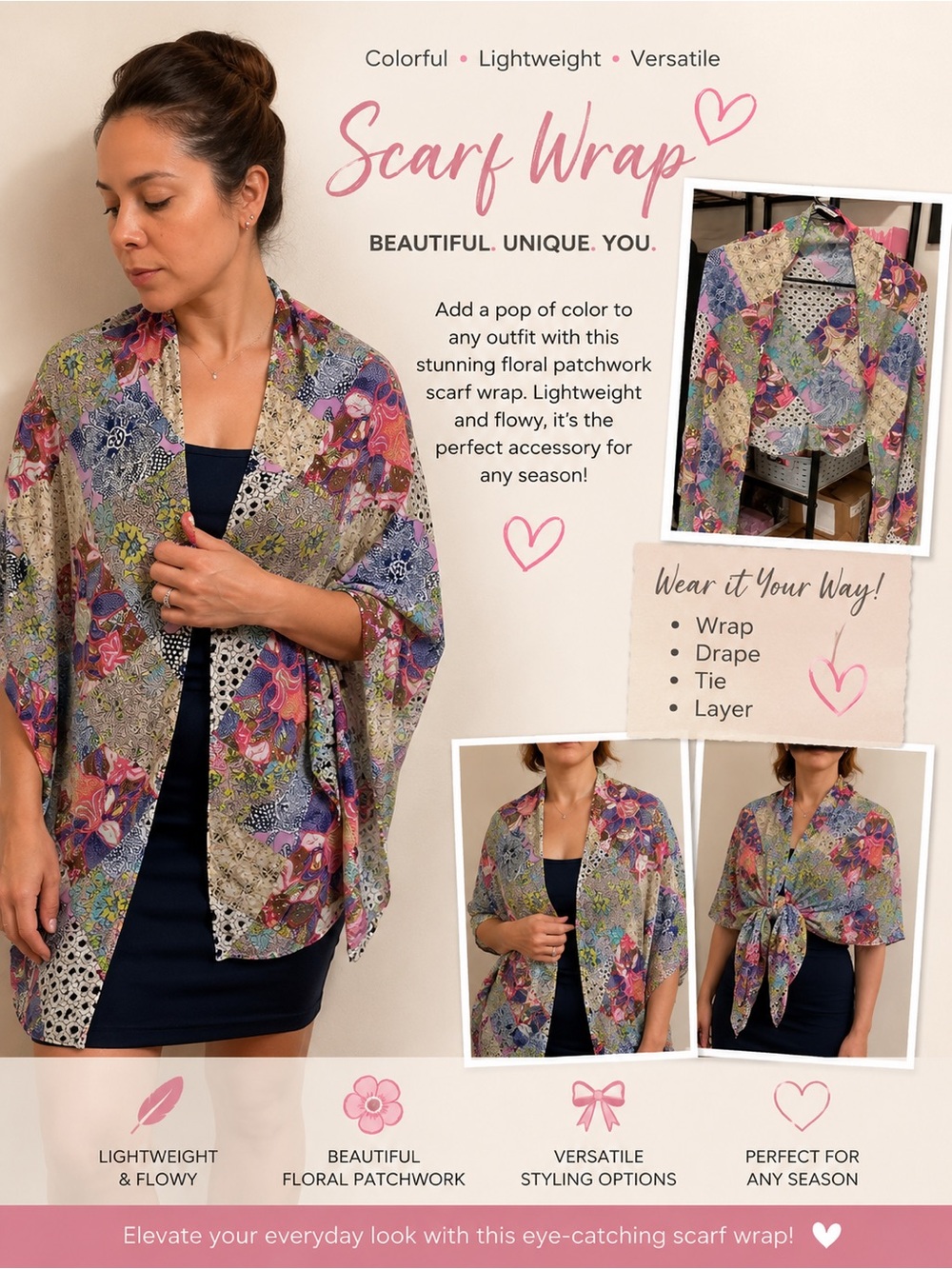 Victoria's Secret Floral Patchwork Cover-Up Scarf